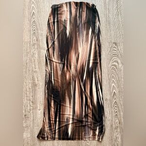 Lovely Day Abstract Brown Ruched Midi Skirt